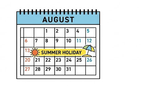 8月のカレンダーと夏季休業